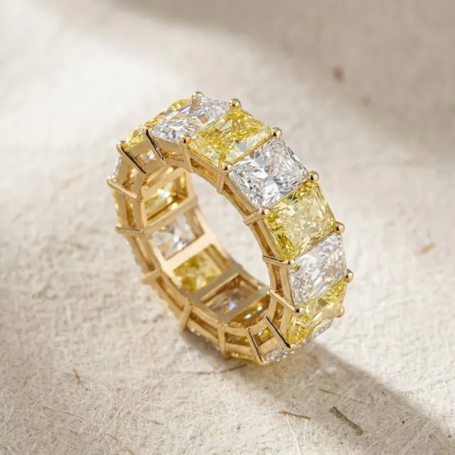 Yellow and white radiant diamond eternity band