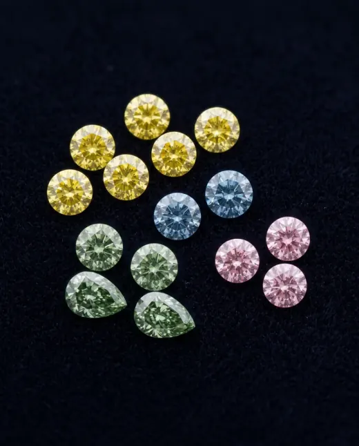 Fancy color melee in yellow, blue, green and pink