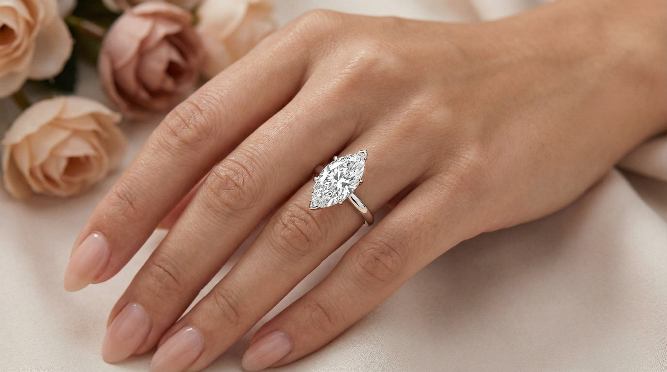 Marquise cut lab grown diamond showing elongated shape with two pointed ends and brilliant faceting