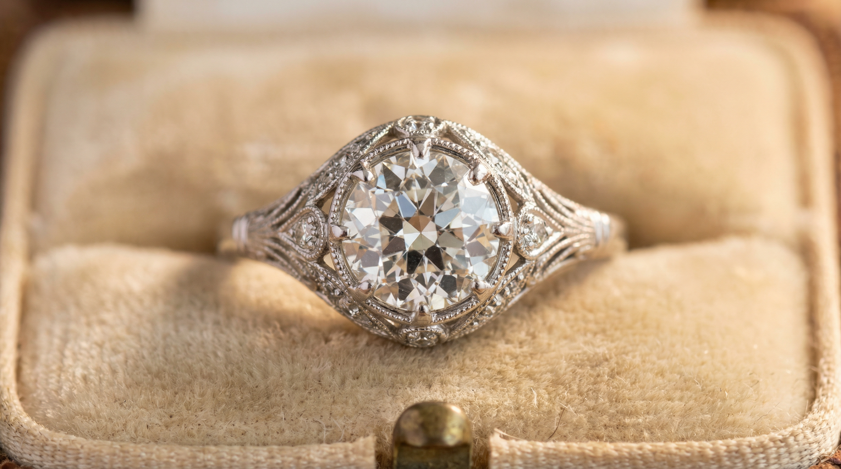 Old European cut lab grown diamond displaying circular shape, high crown, and concentric light pattern