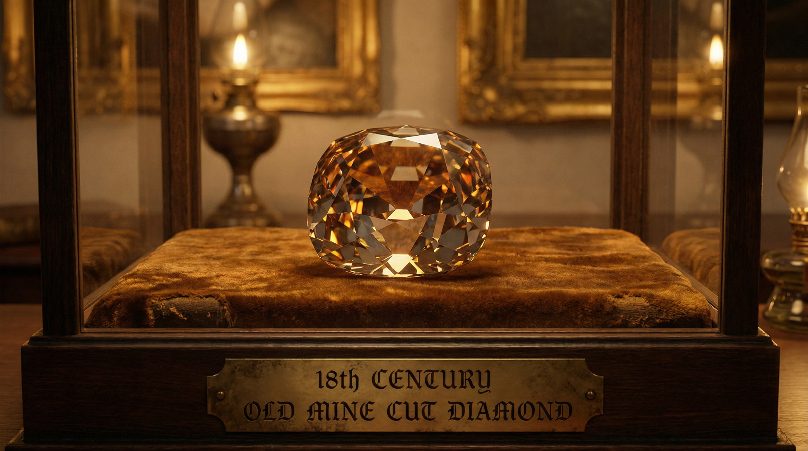 Old mine cut lab grown diamond showing high crown, small table, and characteristic open culet