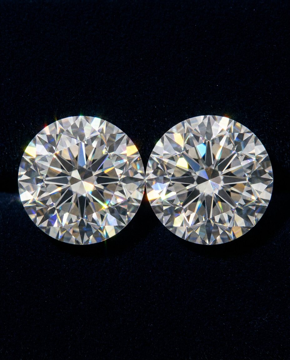 Matched pair of round diamonds held to trade tolerance