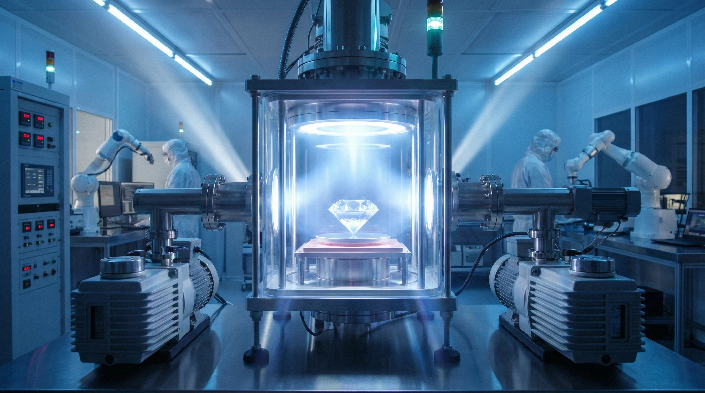 CVD diamond growing reactor chamber in high-tech laboratory