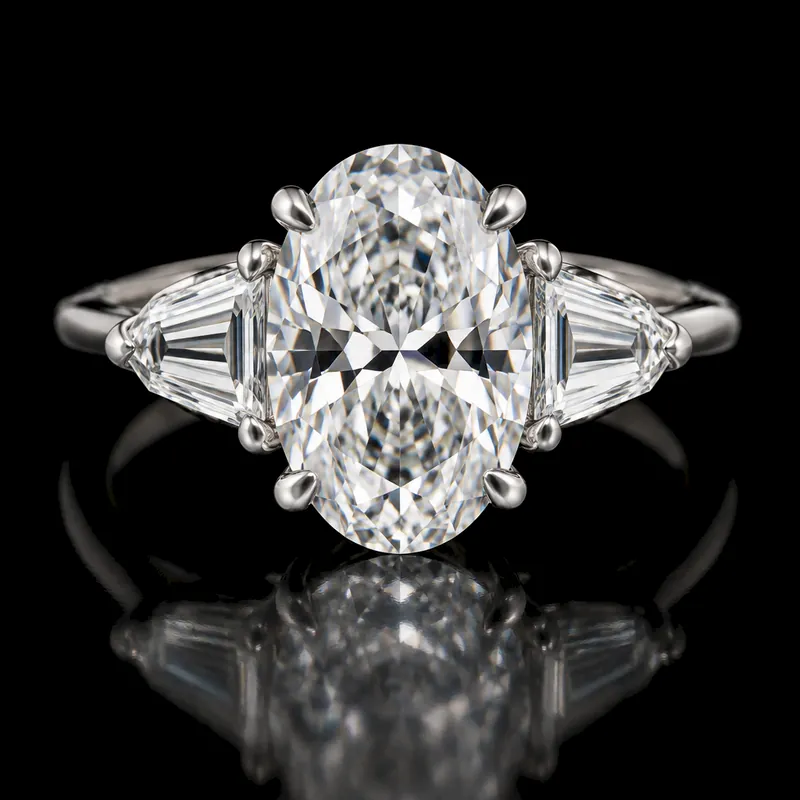 Bullet side diamonds with an Oval center, Three-Stone ring render