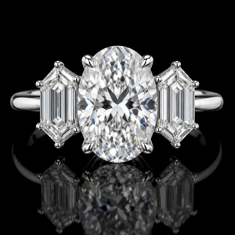 Cadillac side diamonds with an Oval center, Three-Stone ring render