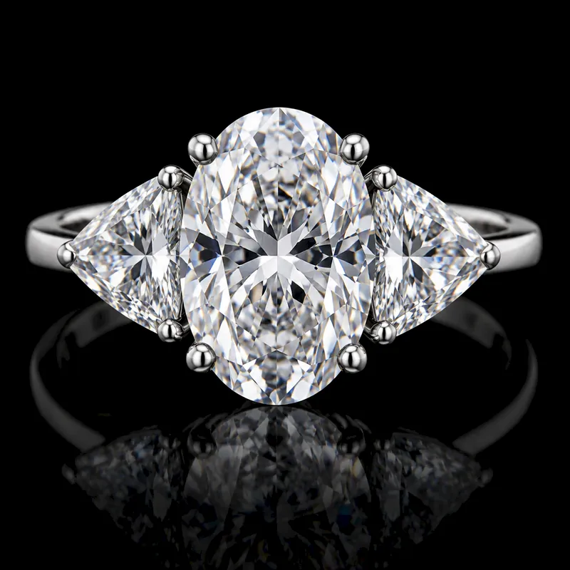 Trillion side diamonds with an Oval center, Three-Stone ring render