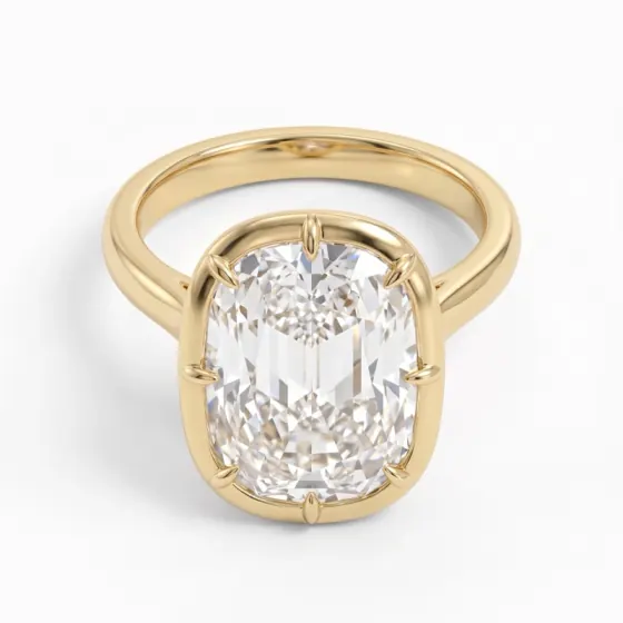 Elongated antique cushion diamond ring