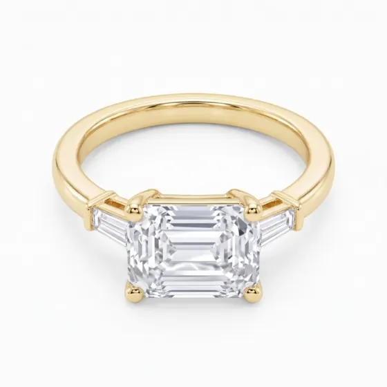 East-west emerald cut ring with baguettes