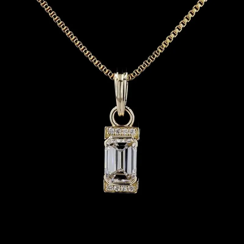 Emerald-Cut Bezel Solitaire Pendant, design GD-SP-005