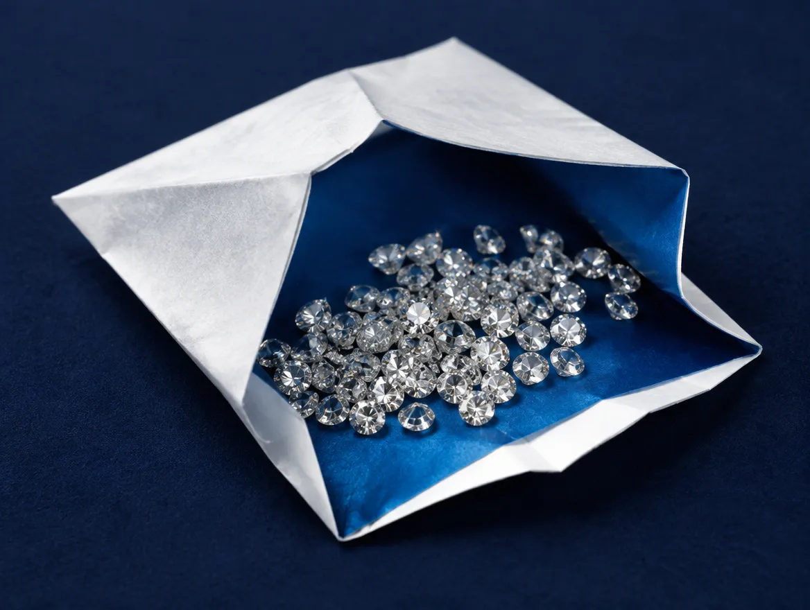 Open diamond parcel paper holding natural melee