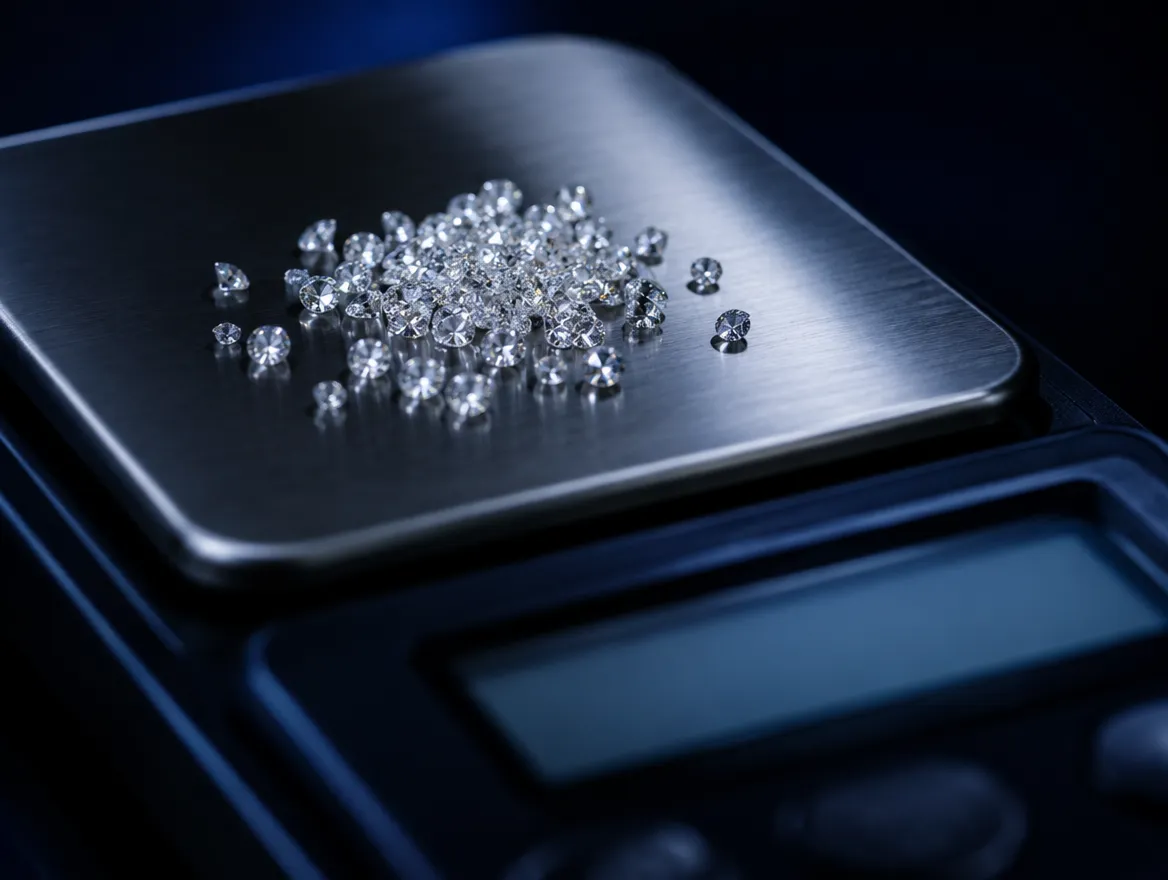 Melee diamonds weighed on a carat scale