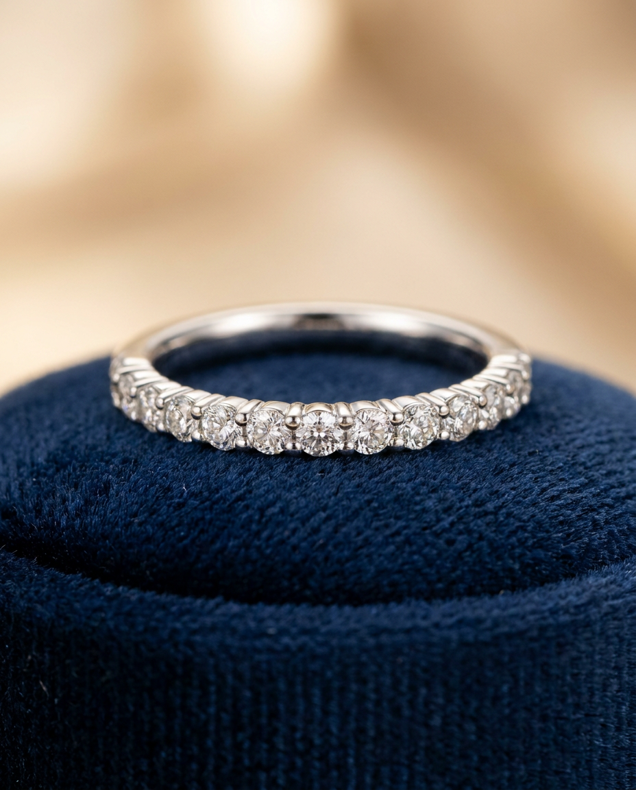 Platinum pave eternity band set with graduated natural melee diamonds