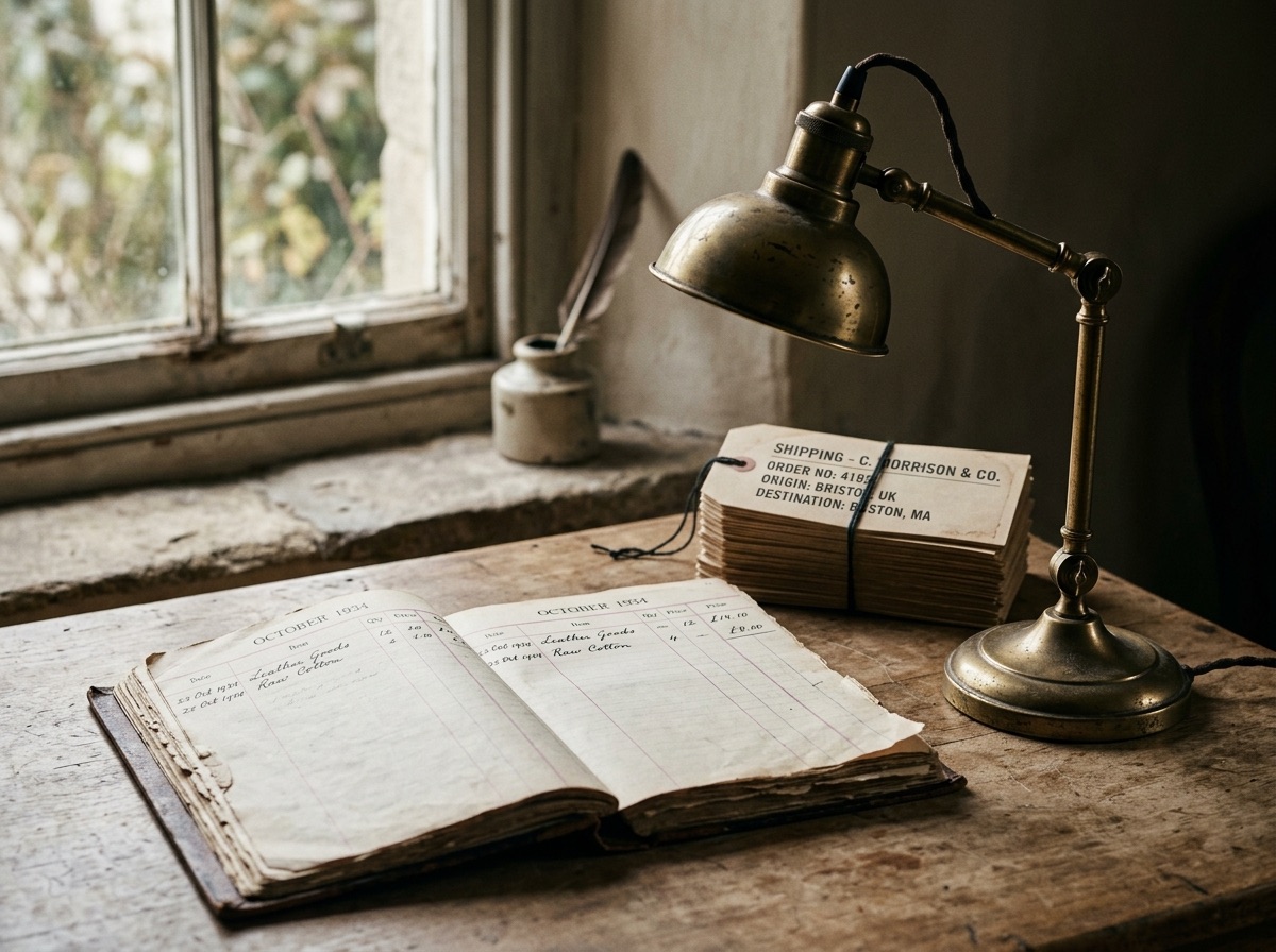 A stack of kraft paper parcels tied with string on a cream tabletop, arranged for shipping
