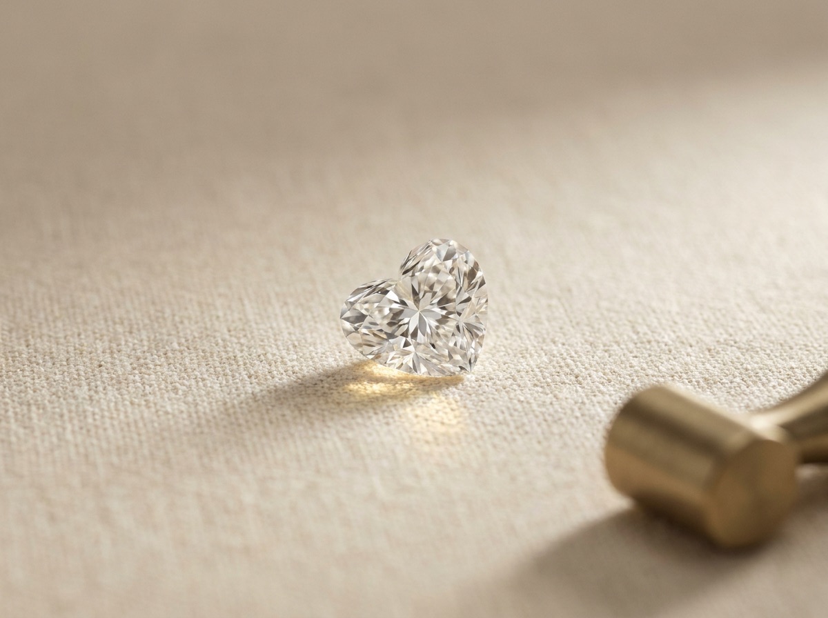 Wholesale trade desk with heart shape diamonds and loupe