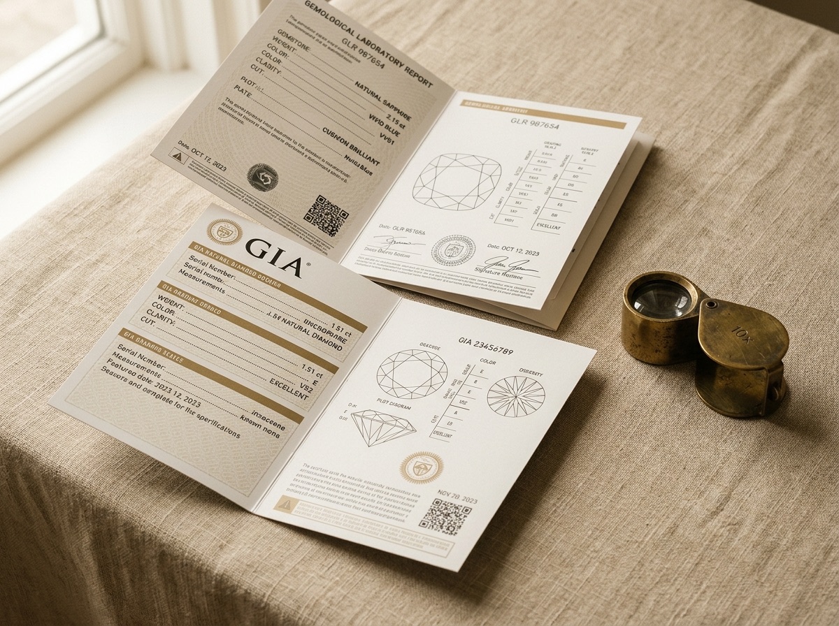 Editorial photograph of an open wholesale order ledger and a brass desk lamp beside two small velvet parcel trays
