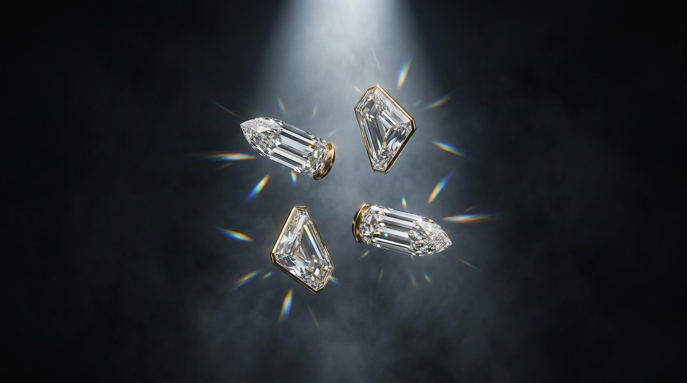 Matched diamond side stones set into a three-stone ring and eternity band showing consistent size and color