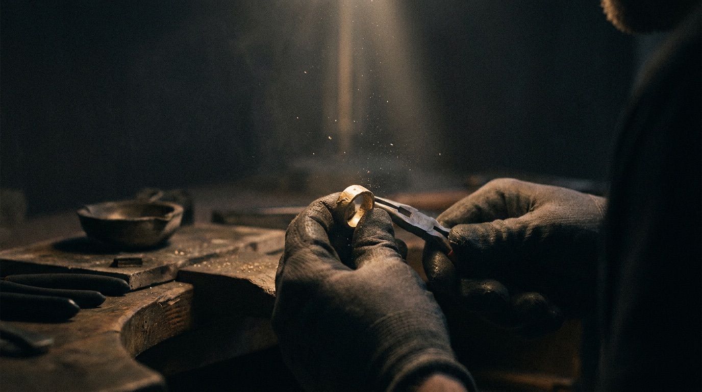 Spec sheet and locked CAD ring file laid on a desk beside a first-article sample ring