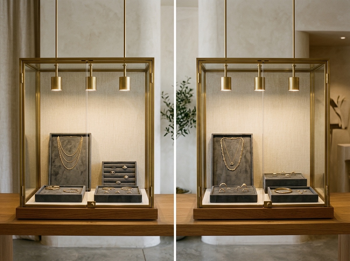 Jewelry consultation desk with a loupe, ring box, and notepad