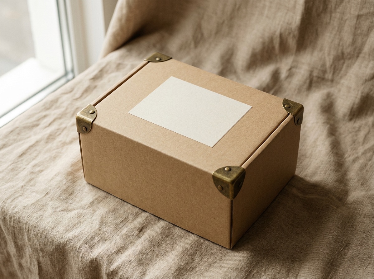 Blank checklist clipboard and brass pen with unmarked shipping boxes