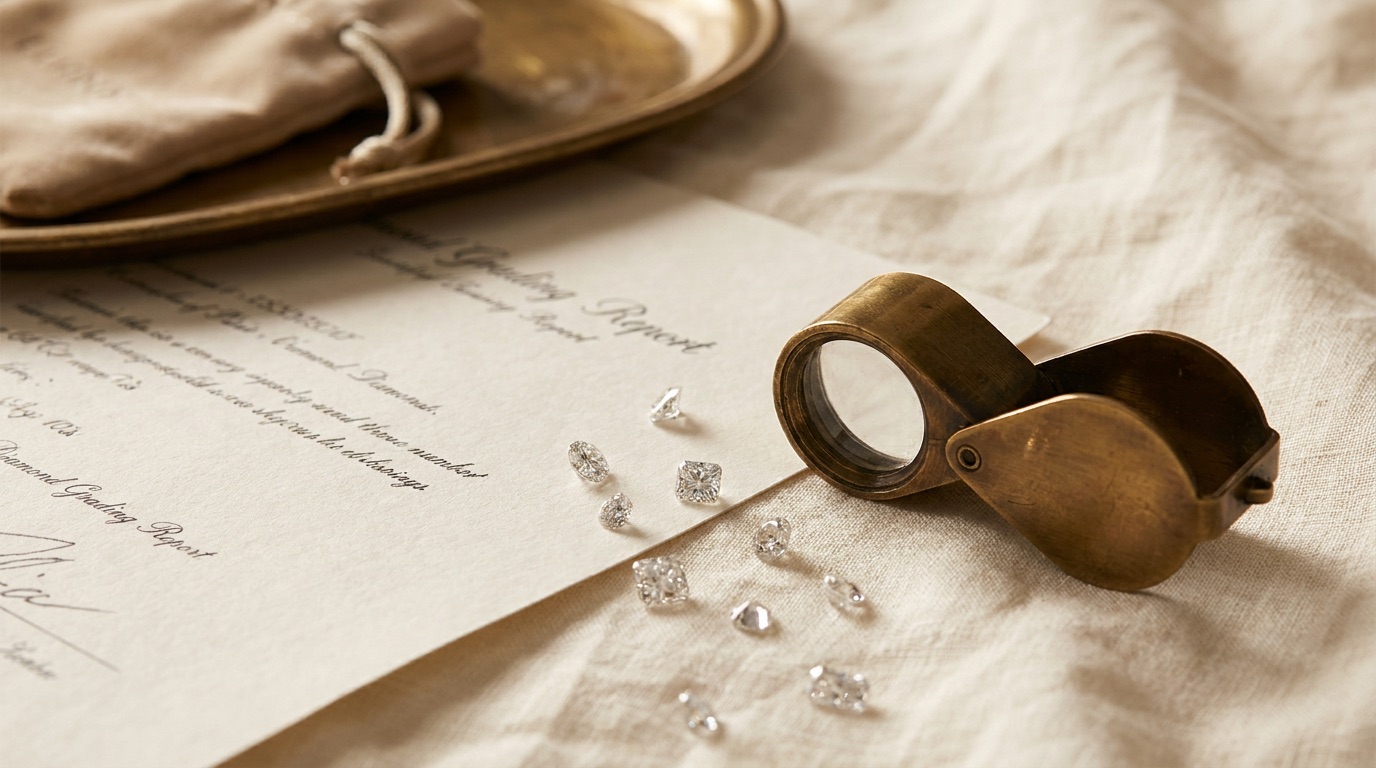 Wholesale jewelry invoice and pricing worksheet with a calculator on a retail counter