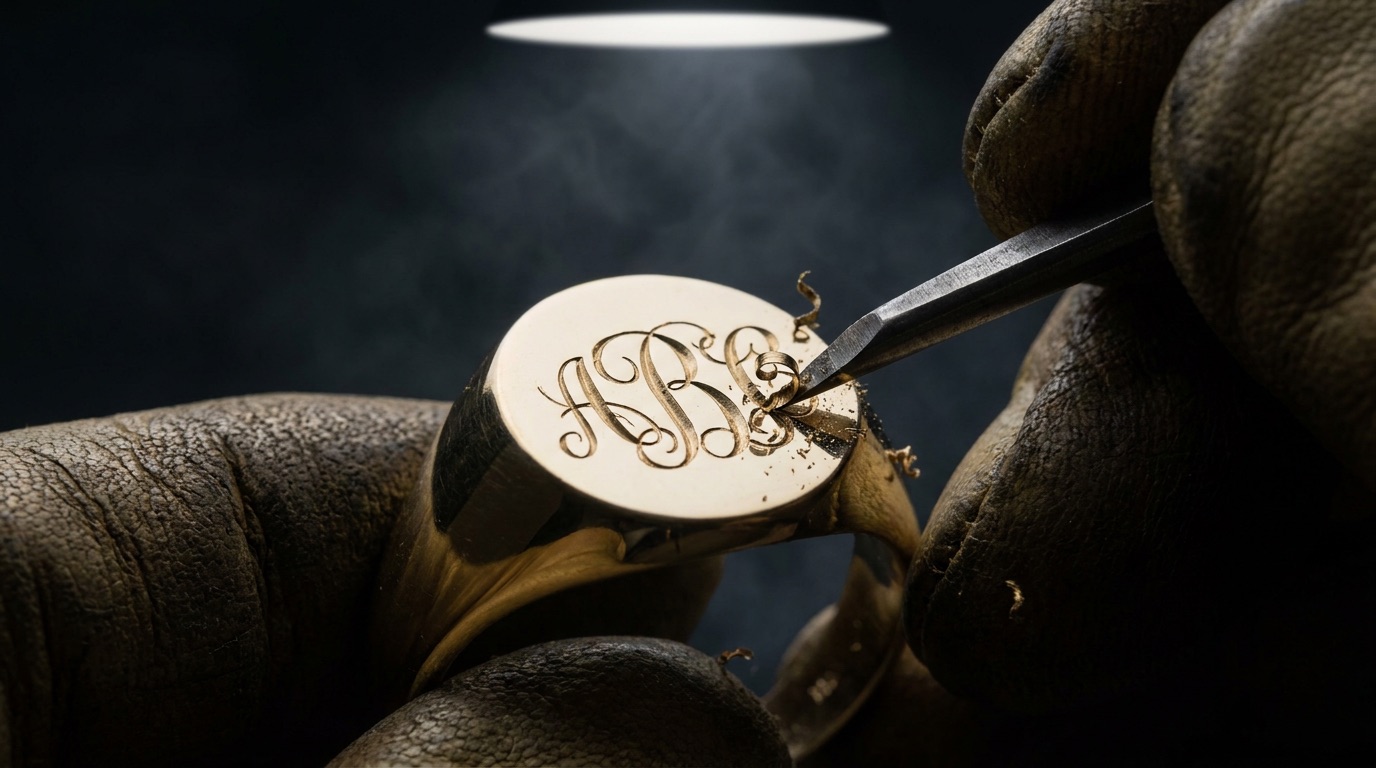 Platinum and gold men's rings with bezel-set diamonds on a dark backdrop