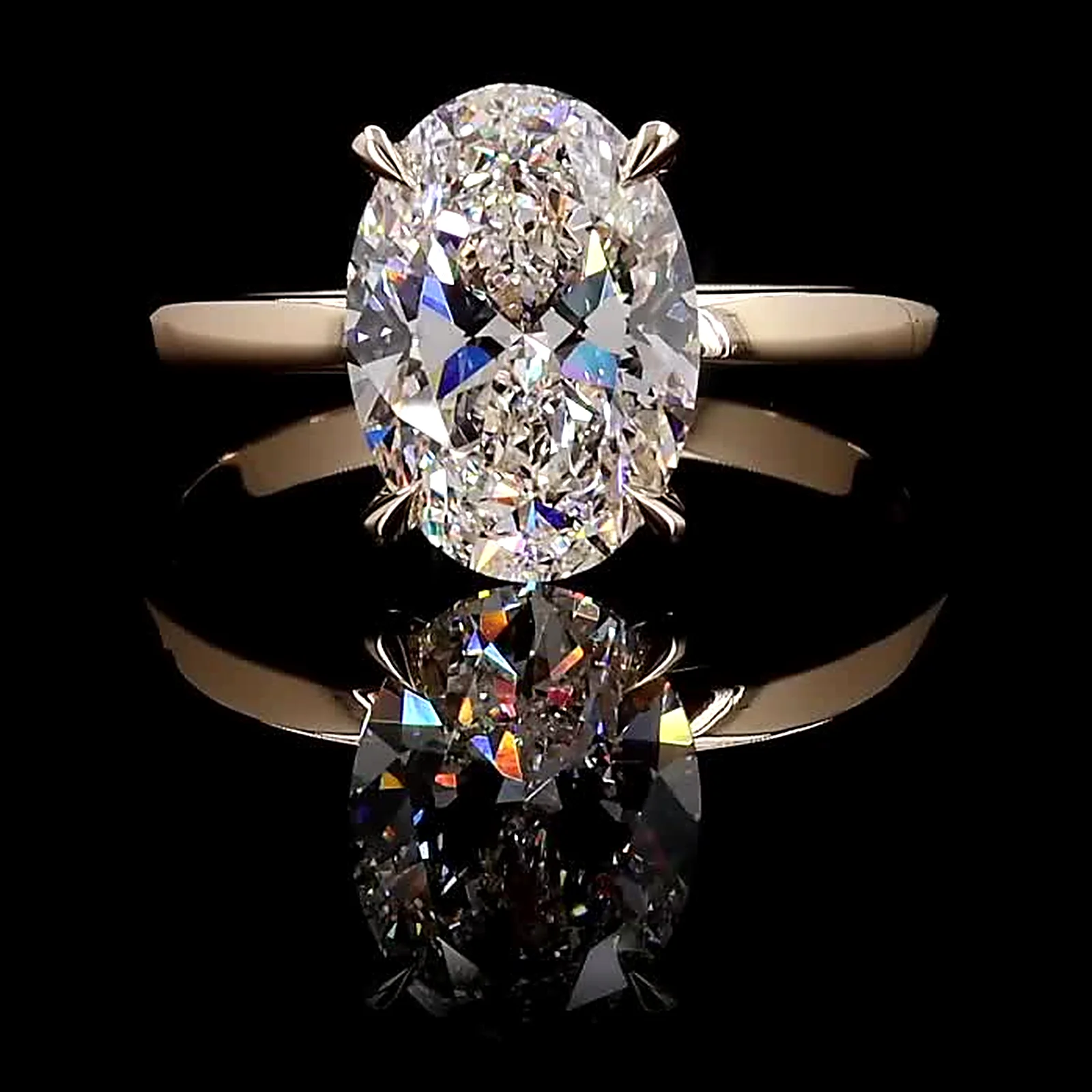 Elongated oval diamond solitaire ring, 14K yellow gold, 2.85 ct total