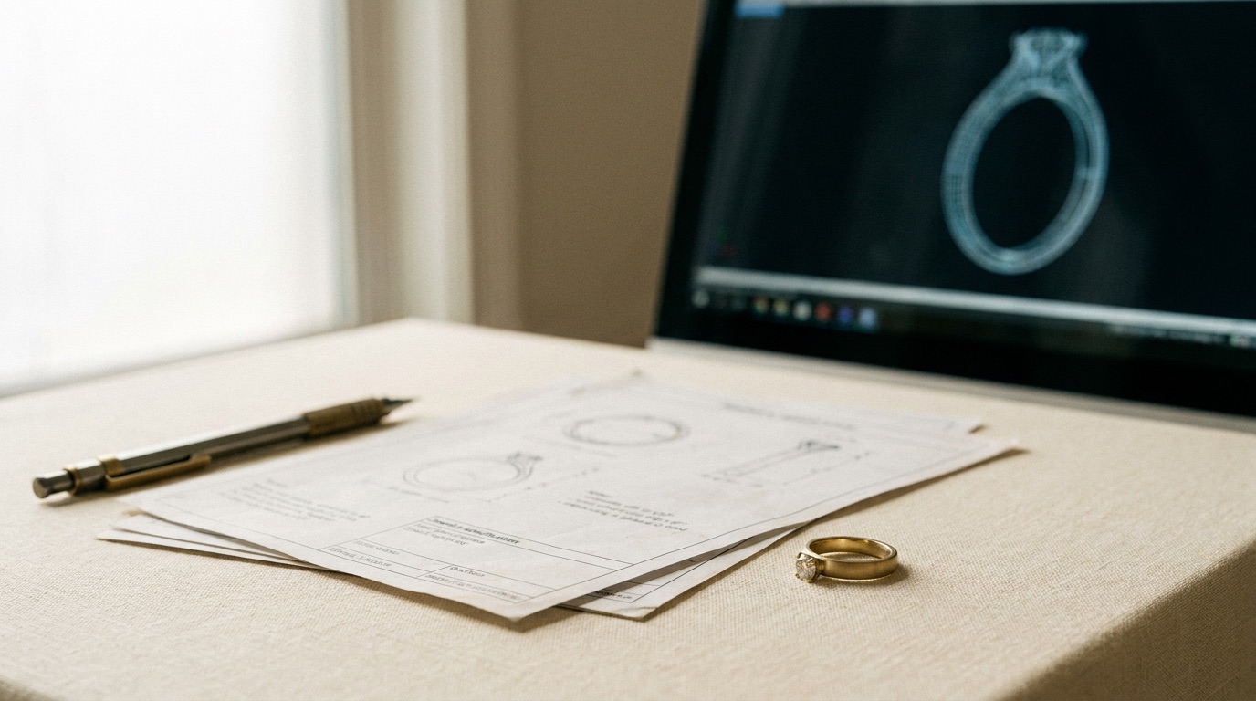 Bench jeweler casting and finishing a metal ring band for a repeat house collection production run