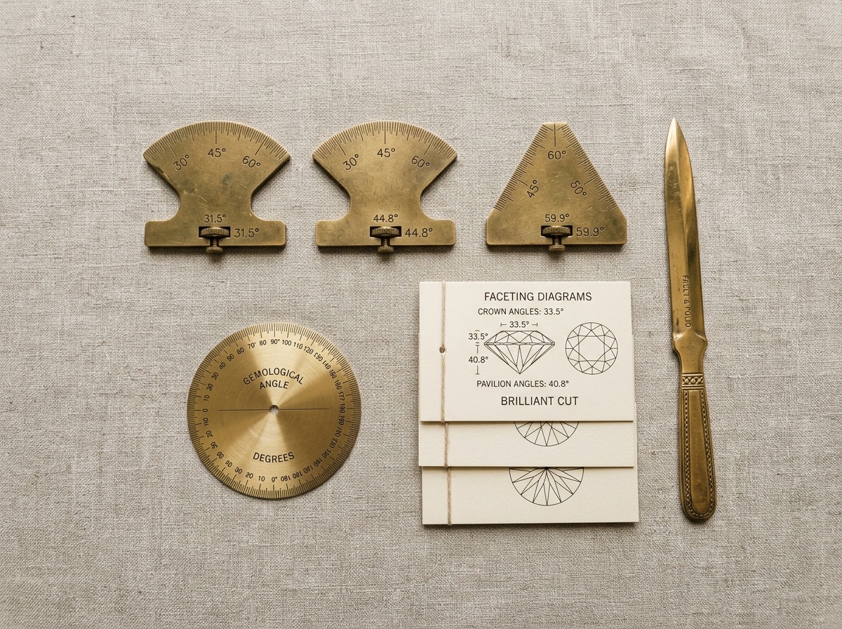 Overhead trade desk scene with paperwork, a loupe, and certification-style cards on oat linen