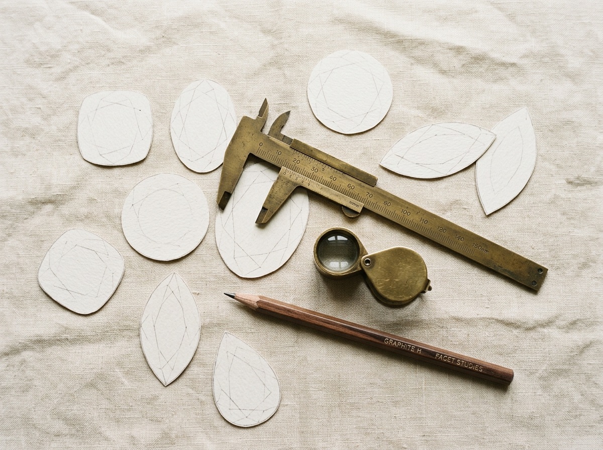 Overhead flat-lay of an empty velvet jewelry tray, loupe, tweezers, and blank kraft tags representing bridal inventory preparation