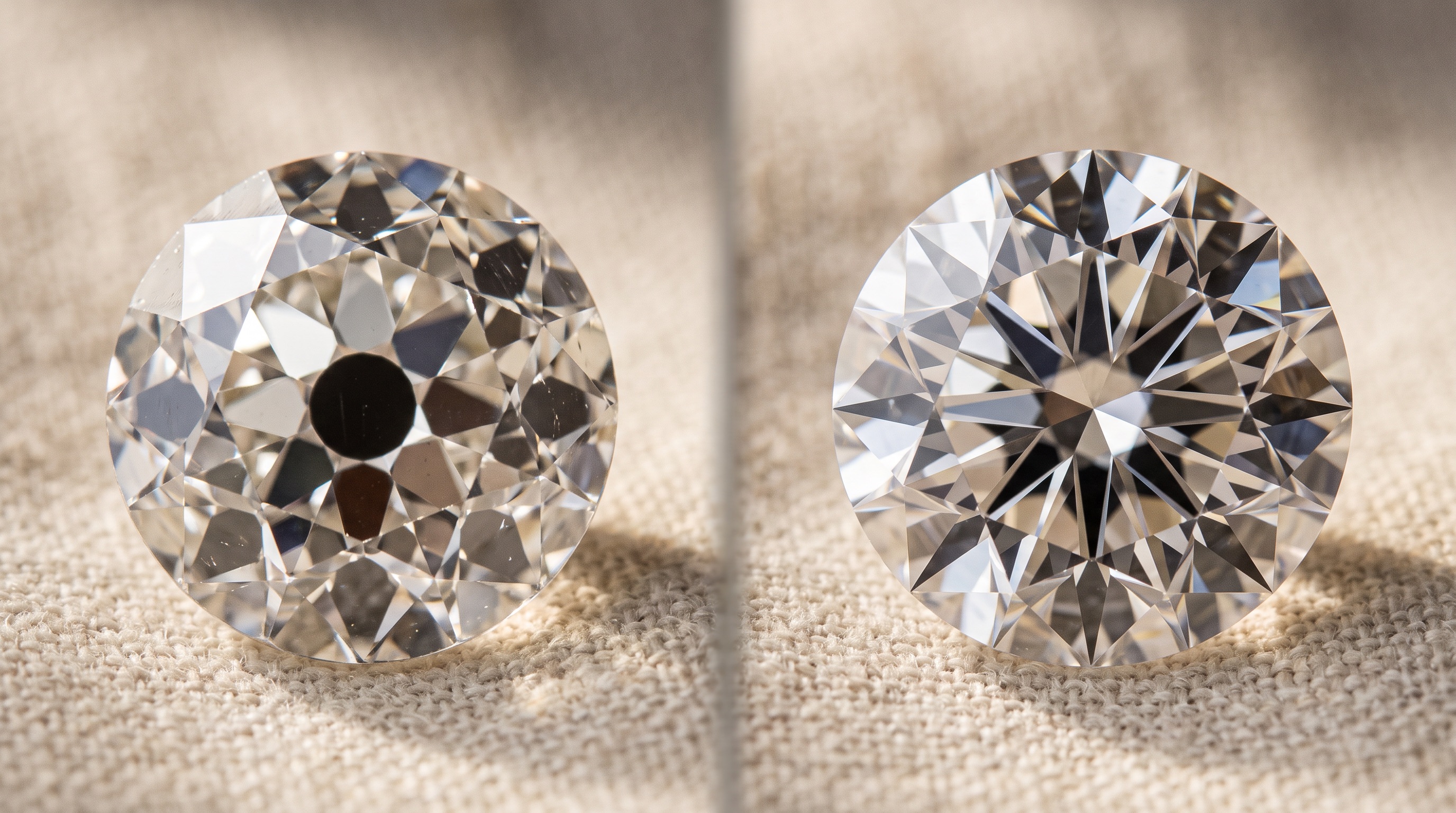 Old Mine cut diamond set in a blackened gold Georgian-style bezel ring on cream linen