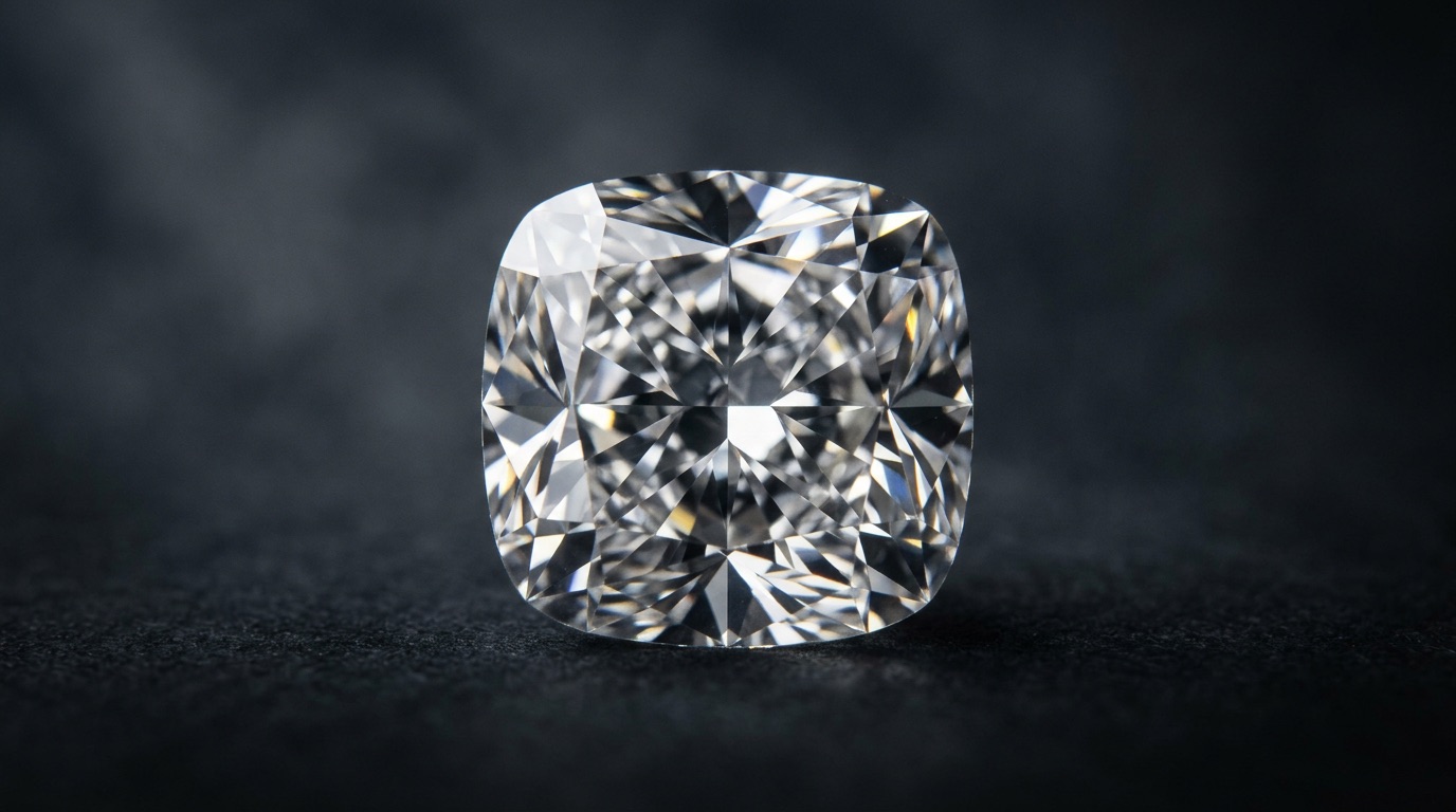 Cushion cut diamond halo engagement ring styled on cream linen backdrop