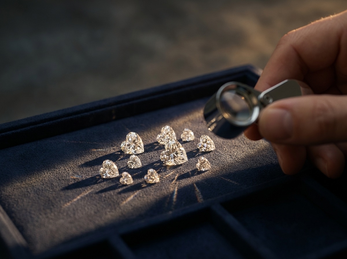 Heart shape diamond set as a pendant on cream editorial backdrop