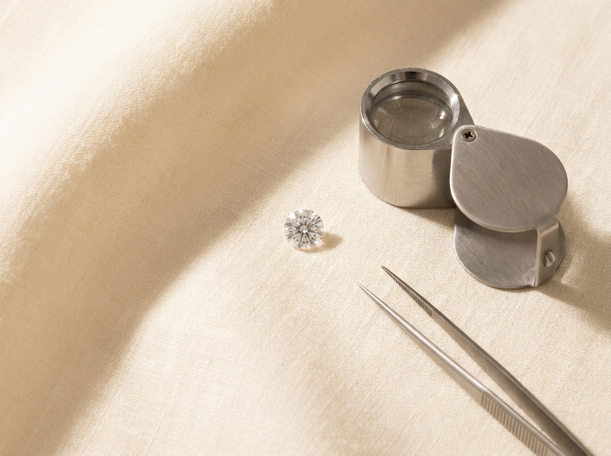 Assorted loose diamonds in various shapes arranged on a cream linen surface representing wholesale variety