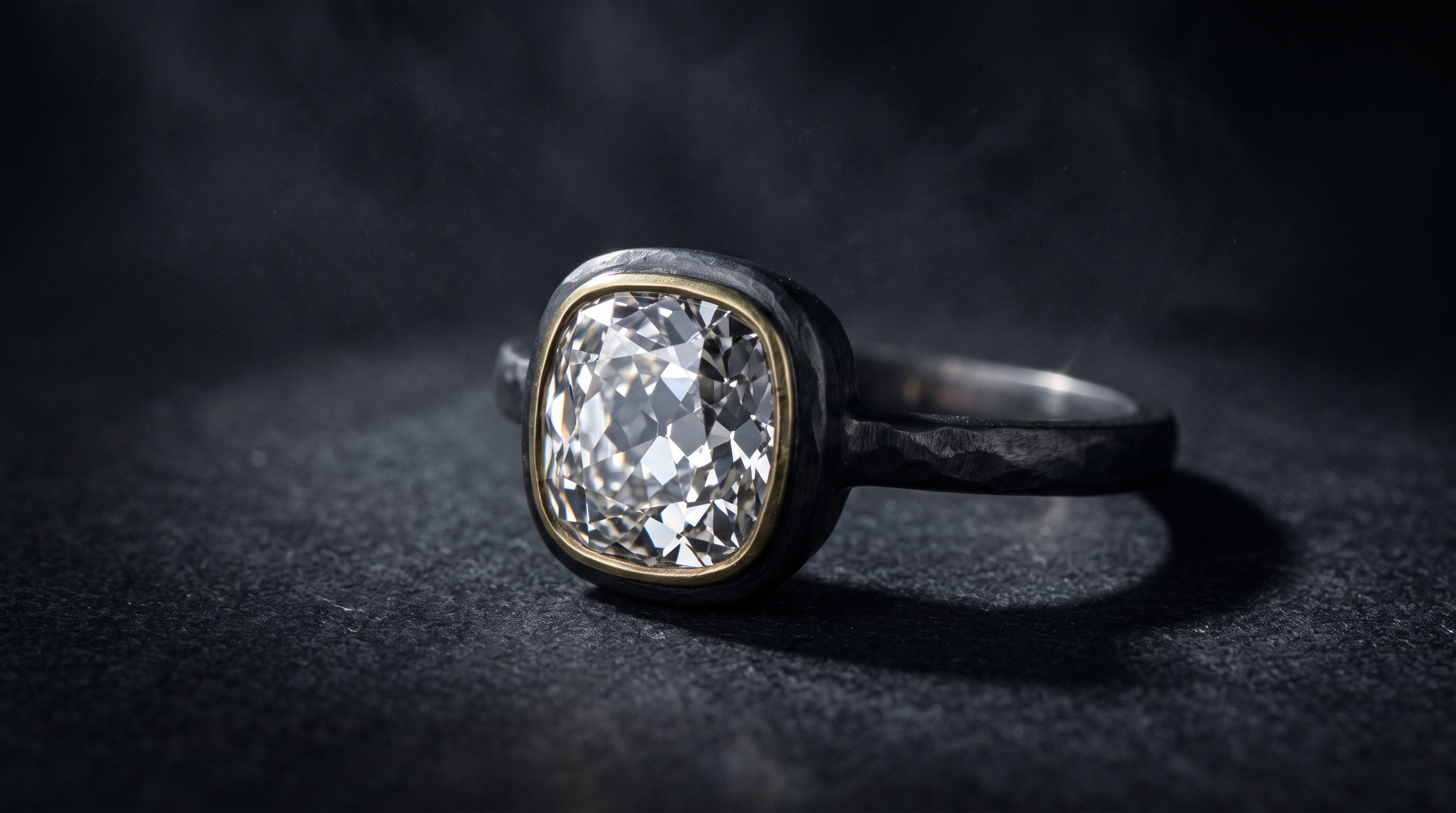 Macro close-up comparison of an Old Mine cut diamond's high crown and open culet against a cushion brilliant's facet pattern