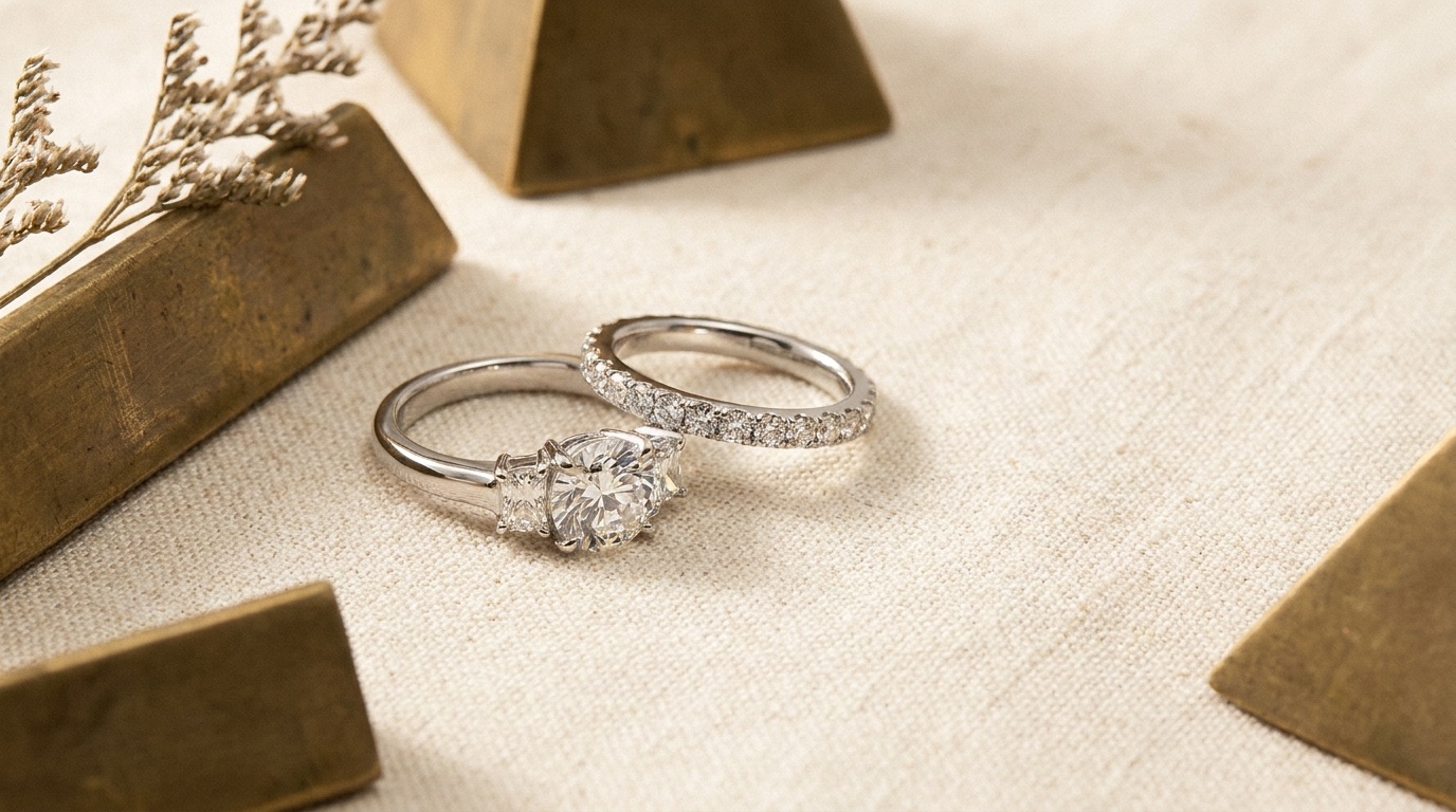 Mirrored Cadillac and Bullet cut diamond pairs shown against a dark background to illustrate directional orientation