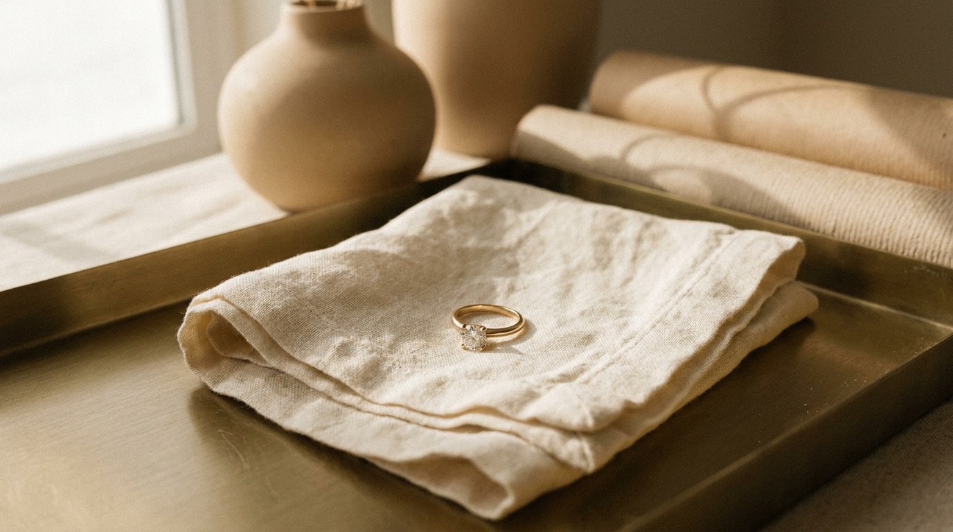 Jeweler's hands assembling a one-off custom diamond ring at a workbench