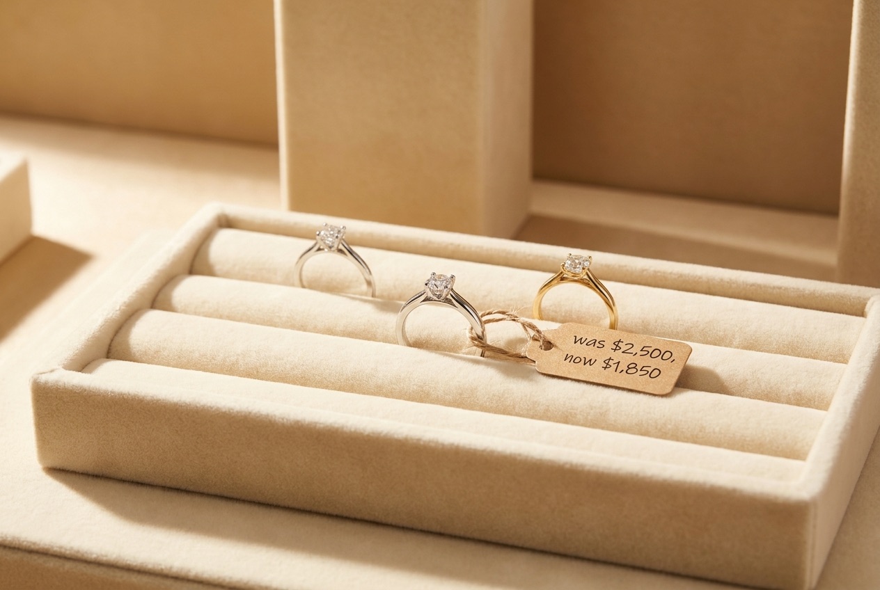 Jeweler's hands setting a diamond into a ring mounting at an in-house workbench, representing made-to-order custom jewelry production