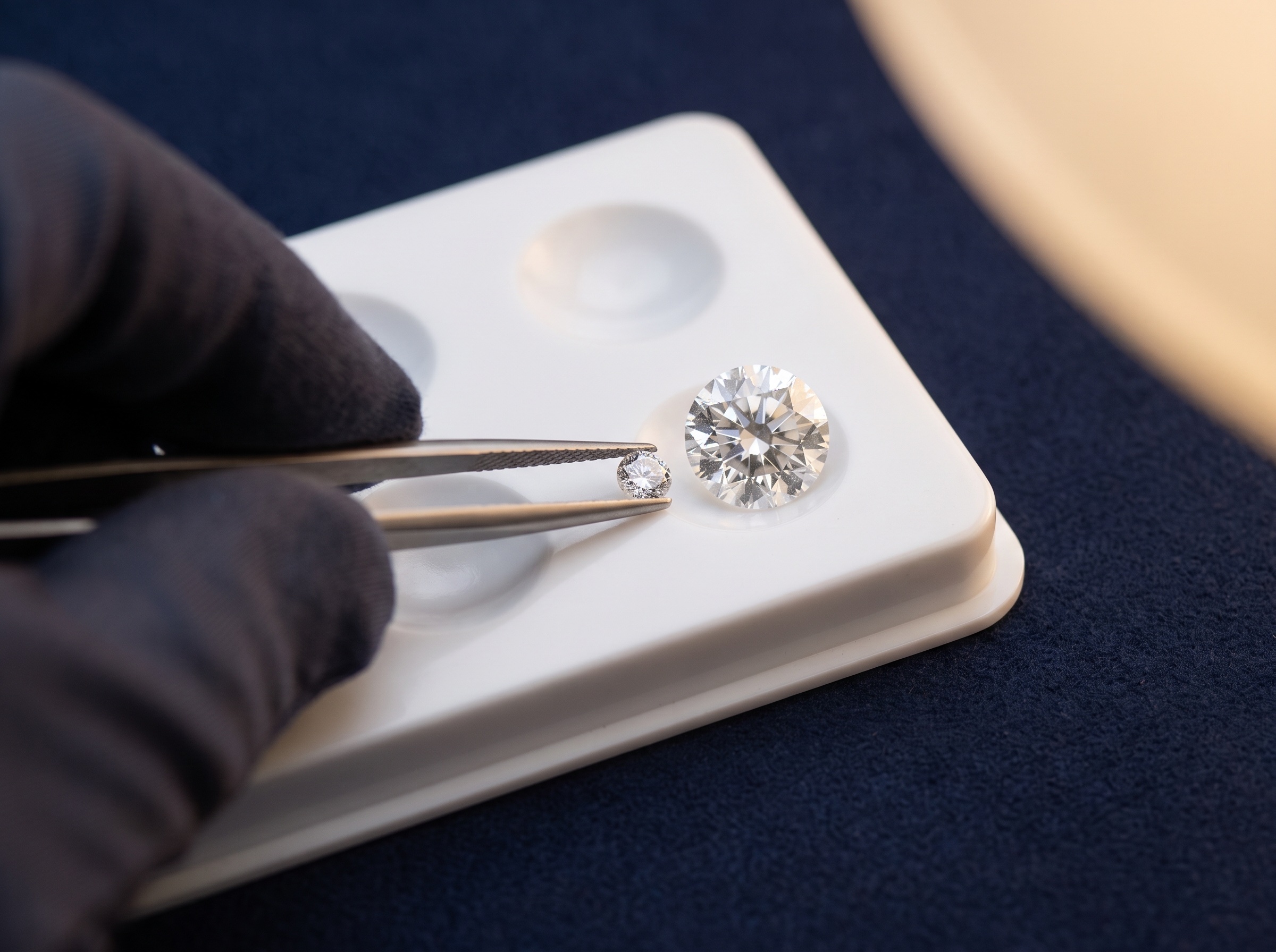 loupe inspection quality control check on natural melee diamonds against a master stone reference set