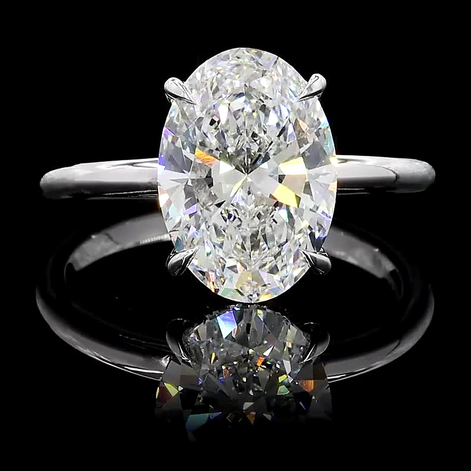 Oval diamond solitaire engagement ring, 14K white gold, 4.18 ct total