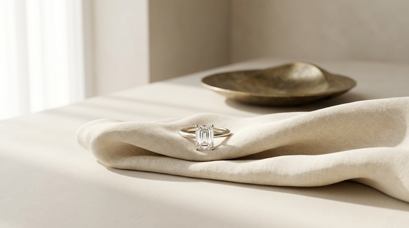 Jeweler and client reviewing a custom engagement ring design together at a showroom counter
